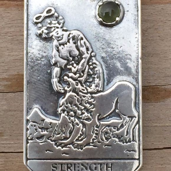 Strength Tarot Card Pendant .925 Sterling Silver w/ genuine Peridot gem USA - Picture 6 of 8